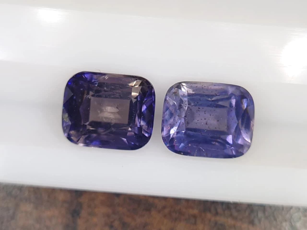 2.9ct Natural Reverse Pair Cushion Faceted Iolite Pair from Madagascar — view 3